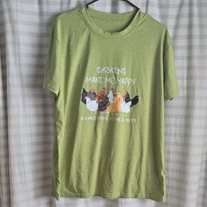 Green Graphic T-Shirt with Chicken Print